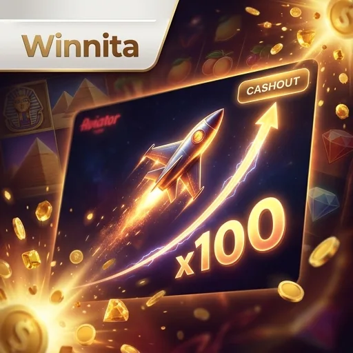 Rulli di una slot con simboli jackpot allineati e pioggia di monete dorate, stile Winnita